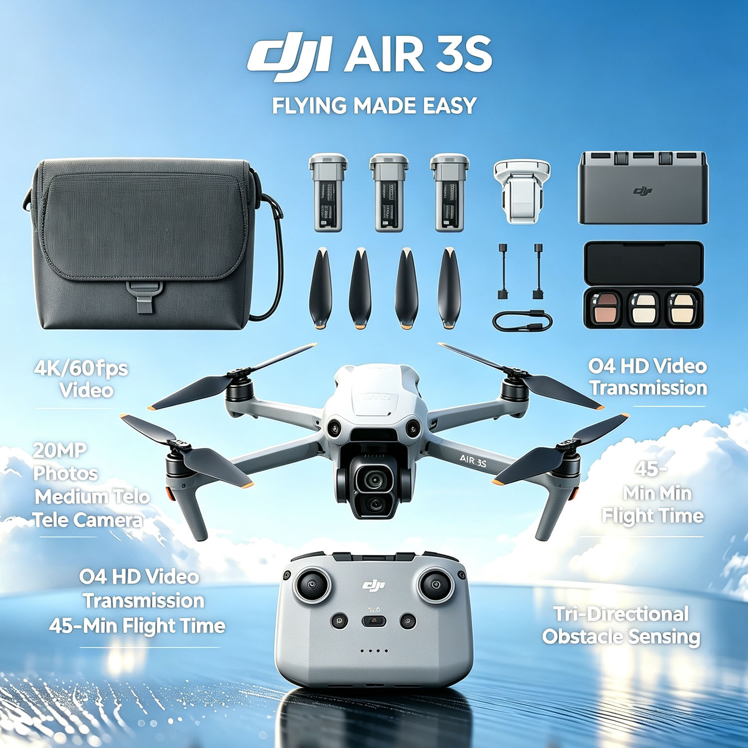 Drone Rc N3 3 Batteries - 오픈 박스-DJI Air 3S 플라이 모어